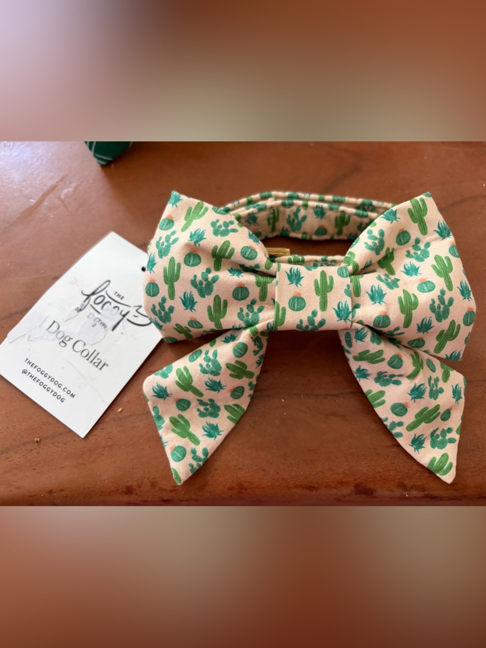 The Foggy Dog Kids Cactus Print Bow Collar - Pink & Green XS
